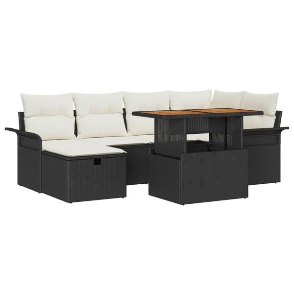 7-teiliges Garten-Sofa-Set mit Kissen Schwarz Poly-Rattan