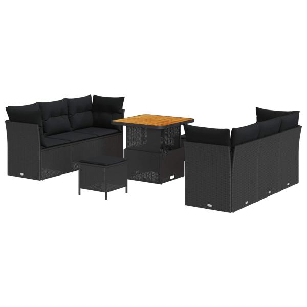 ARDEBO.de - 9-teilige Garten-Sofa-Set mit Kissen Schwarz Poly-Rattan Akazie