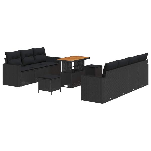 ARDEBO.de - 10-teiliges Garten Sofa Set mit Kissen Schwarz Poly Rattan Akazie