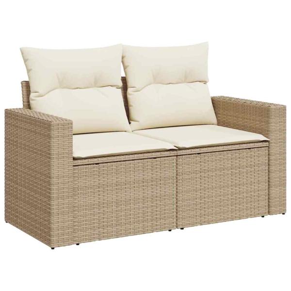 10 Stück Garten Sofa Set mit Kissen Beige Poly Rattan Akazie