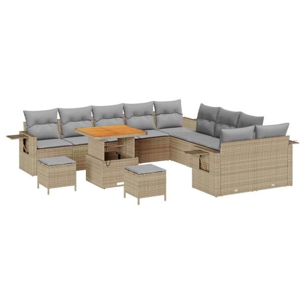 13-teilige Garten Sofa Set mit Kissen Beiges Poly Rattan Akazie
