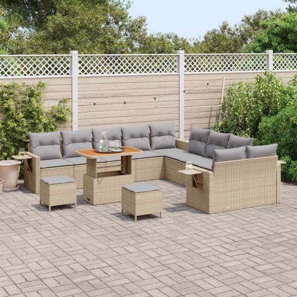 13-teiliges Garten-Sofa-Set mit Kissen Beige Poly Rattan