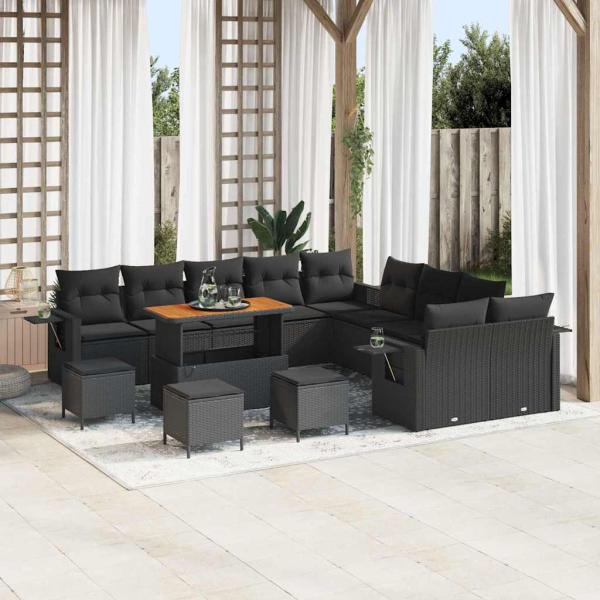 ARDEBO.de - 14-teilige Garten-Sofa-Set mit Kissen Schwarz Poly-Rattan Akazie