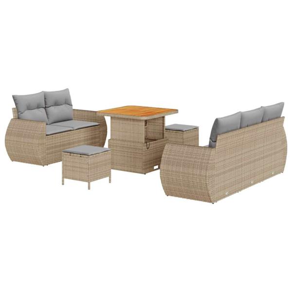 8 Stück Garten Sofa Set mit Kissen Beige Poly Rattan Akazie
