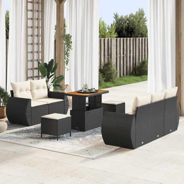 ARDEBO.de - 8-teiliges Garten-Sofaset mit Kissen in Schwarz Poly-Rattan Akazie