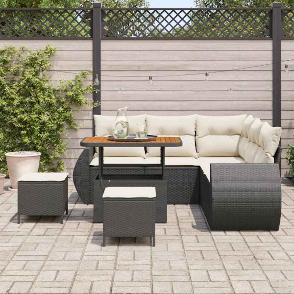 8-teiliges Garten-Sofaset mit Kissen Schwarz Poly-Rattan Akazie