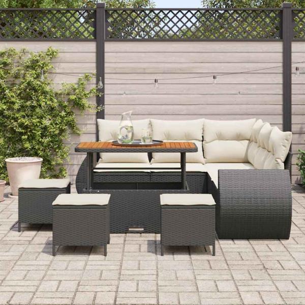 ARDEBO.de - 9-teiliges Garten-Sofa-Set mit Kissen Schwarz Poly-Rattan Akazie