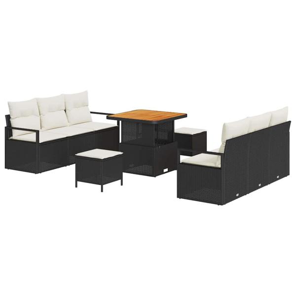 9-teiliges Garten-Sofa-Set mit Kissen Schwarz Poly Rattan Akazie