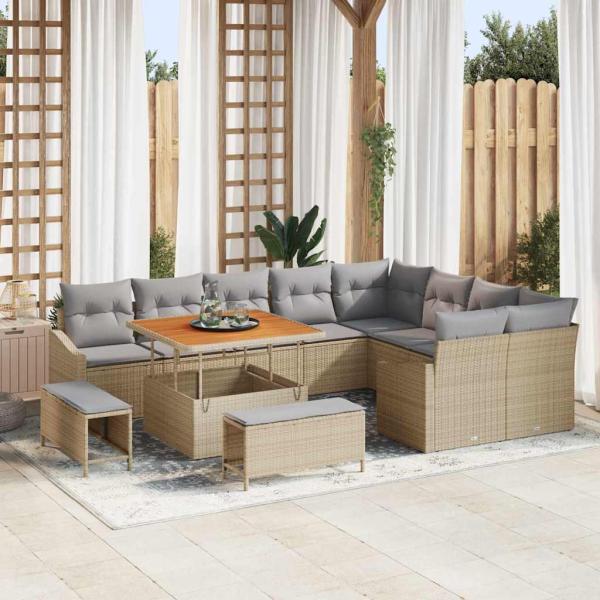 ARDEBO.de - 12-teiliges Garten Sofa Set mit Kissen in Beige aus Poly Rattan