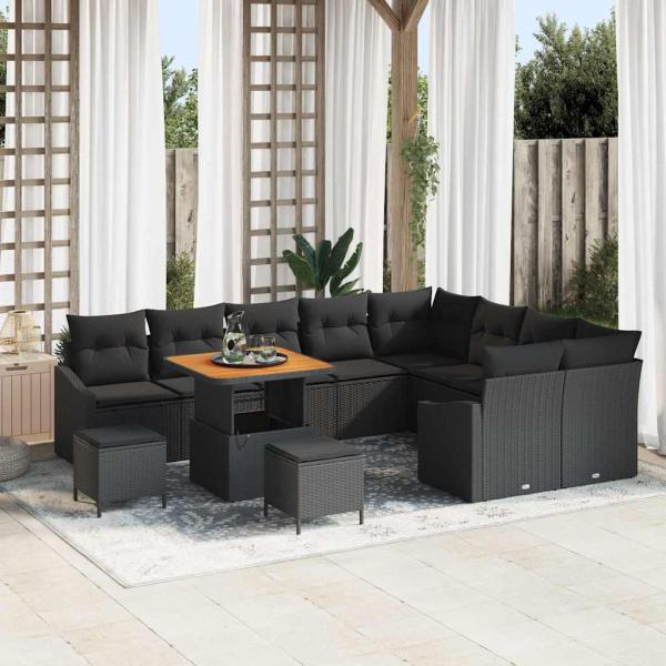 ARDEBO.de - 12-teilige Gartensofa Set mit Kissen Schwarz Poly-Rattan