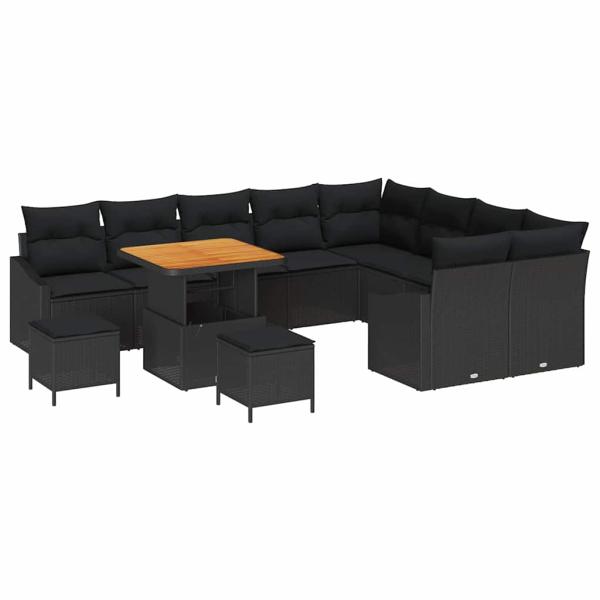 12-teilige Gartensofa Set mit Kissen Schwarz Poly-Rattan