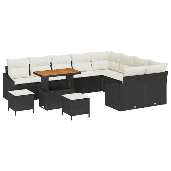 Gartensofa-set 12 Stk. Schwarz Poly-Rattan