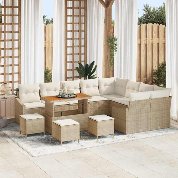 ARDEBO.de - 13-teilige Garten-Sofa-Set mit Kissen Beige Poly-Rattan Akazie