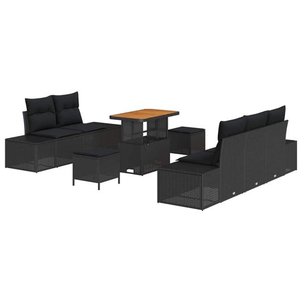 8-teiliges Garten-Sofa-Set mit Kissen Schwarz Poly Rattan Akazie