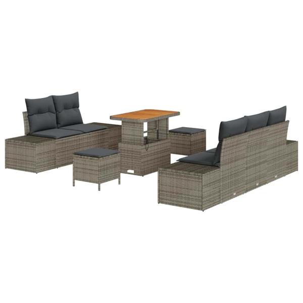 8-teilige Garten Sofa Set mit Kissen Grau Poly Rattan Akazie