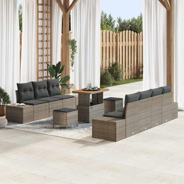 ARDEBO.de - 10-teiliges Garten-Sofa-Set mit Kissen Grau Poly-Rattan Akazie