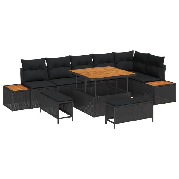 ARDEBO.de - 9-teiliges Garten-Sofa-Set mit Kissen Schwarz Poly-Rattan Akazie