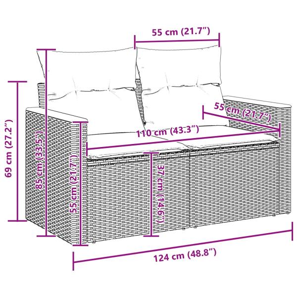 10-teiliges Garten Sofa Set mit Kissen Schwarz Poly Rattan Akazie