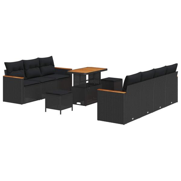 ARDEBO.de - 10-teiliges Garten Sofaset mit Kissen Schwarz Poly Rattan Akazie