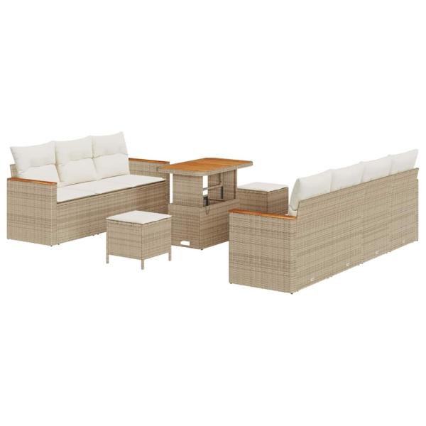 10-teiliges Garten-Sofaset mit Kissen in Beige aus Poly-Rattan und Akazie