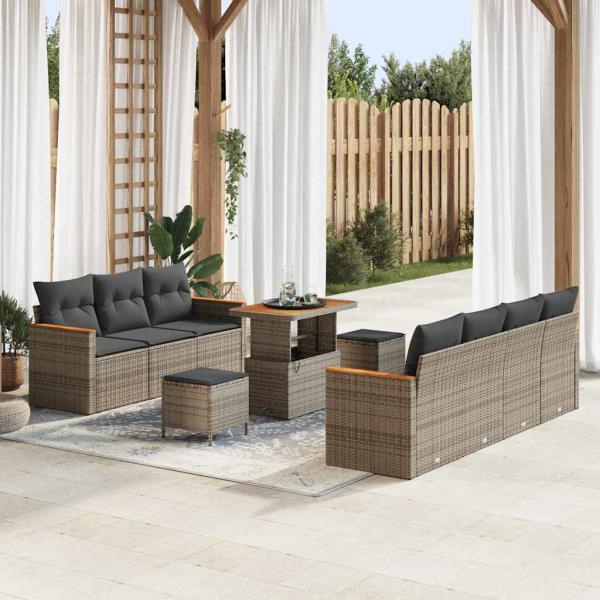 ARDEBO.de - 10-teiliges graues Garten Sofaset mit Kissen aus Poly-Rattan