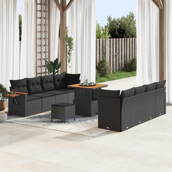 ARDEBO.de - Gartensofa-set 11 Stk. Schwarz Poly-Rattan