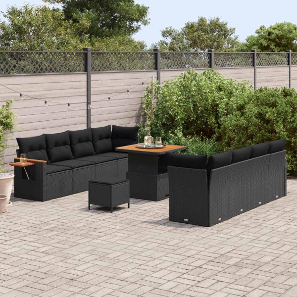 Gartensofa-set 11 Stk. Schwarz Poly-Rattan