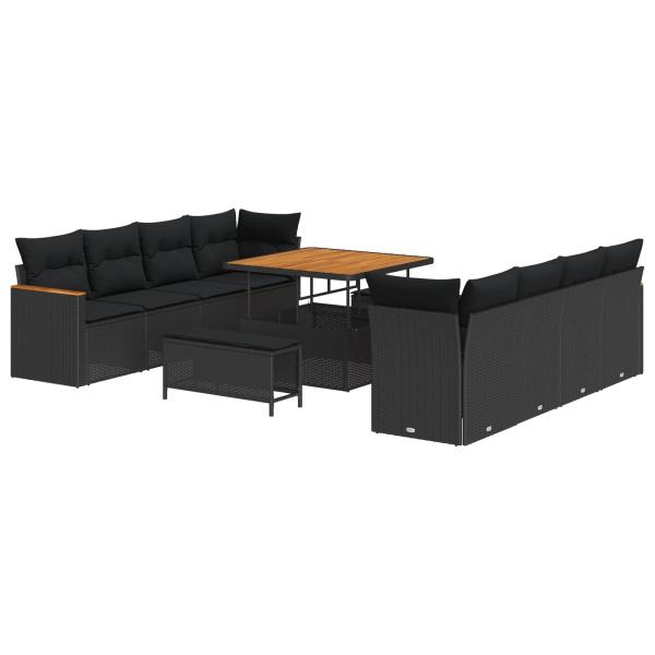 ARDEBO.de - 11-teilige Garten-Sofa-Set mit Kissen Schwarz Poly Rattan Akazie