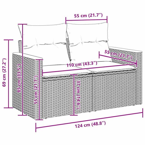 10-teiliges Garten Sofa Set mit Kissen Schwarz Poly-Rattan Akazie