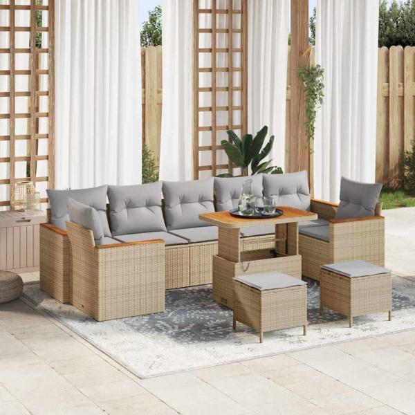 ARDEBO.de - 10-teiliges Garten Sofa Set mit Kissen Beige Poly Rattan Akazie