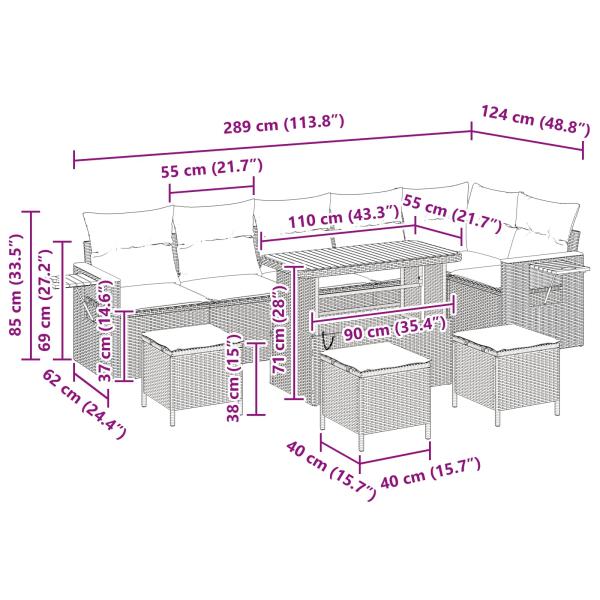 Gartensofa-set 10 pcs Schwarz Poly-Rattan