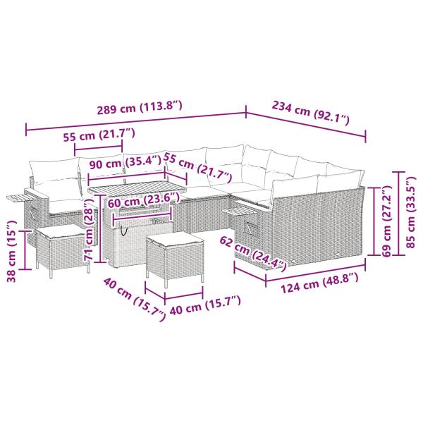 Gartensofa-set 12 pcs Beige Poly-Rattan