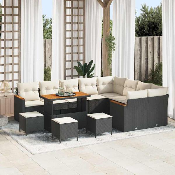 ARDEBO.de - 13-teiliges Garten Sofa Set mit Kissen Schwarz Poly-Rattan Akazie