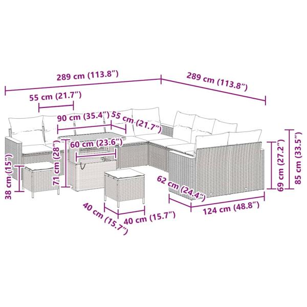 13-teiliges Garten-Sofa-Set mit Kissen Grau Poly-Rattan Akazie