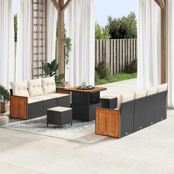 ARDEBO.de - Gartensofa-set 10 stk. 9-Sitzanzahl Schwarz und Creme