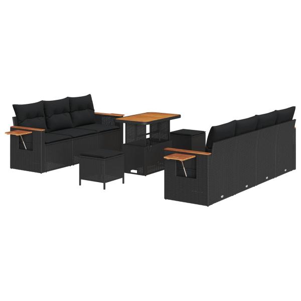 ARDEBO.de - 10-teiliges Garten Sofa Set mit Kissen Schwarz Poly Rattan Akazie
