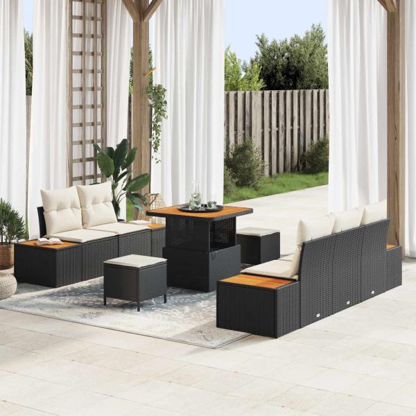 ARDEBO.de - Gartensofa-set 8 Stk. 7-Sitzanzahl Schwarz und Creme
