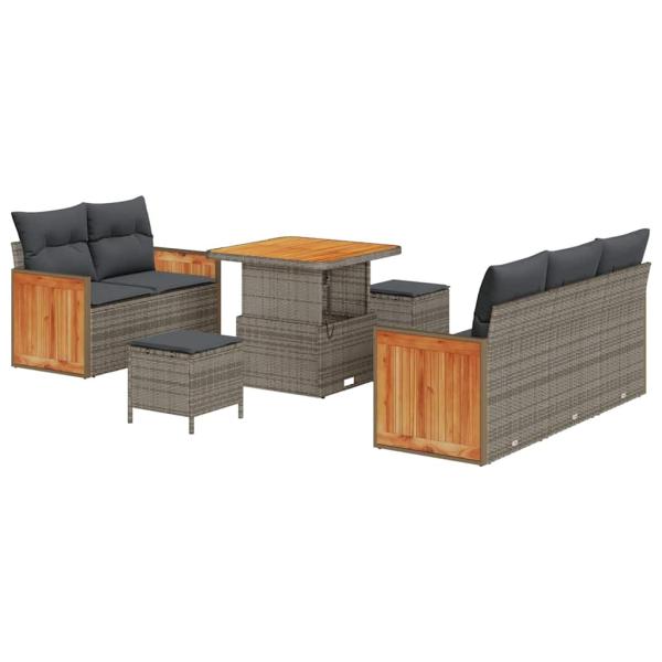 8-teiliges Garten Sofa Set mit Kissen Grau Poly Rattan Akazie