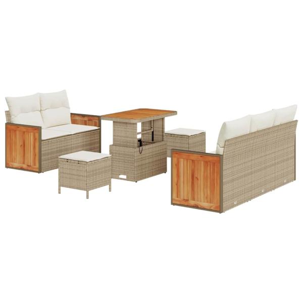 ARDEBO.de - 8-teiliges Garten Sofaset mit Kissen Beige Poly Rattan Akazienholz