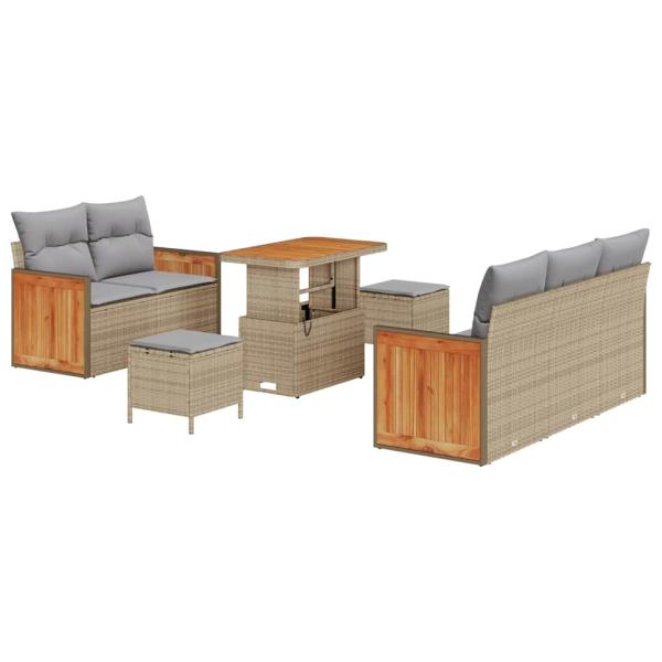 8-teiliges Garten-Sofa-Set mit Kissen Beige Poly Rattan Akazie