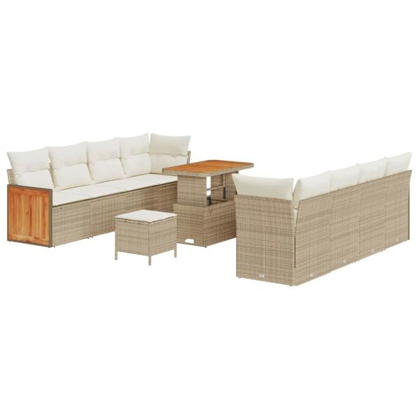 ARDEBO.de - 11-teiliges Garten-Sofa-Set mit Kissen beige Poly-Rattan Akazie