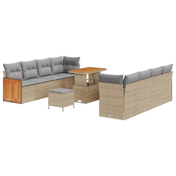 11-teiliges Garten-Sofa-Set mit Kissen Beigem Poly Rattan Akazie
