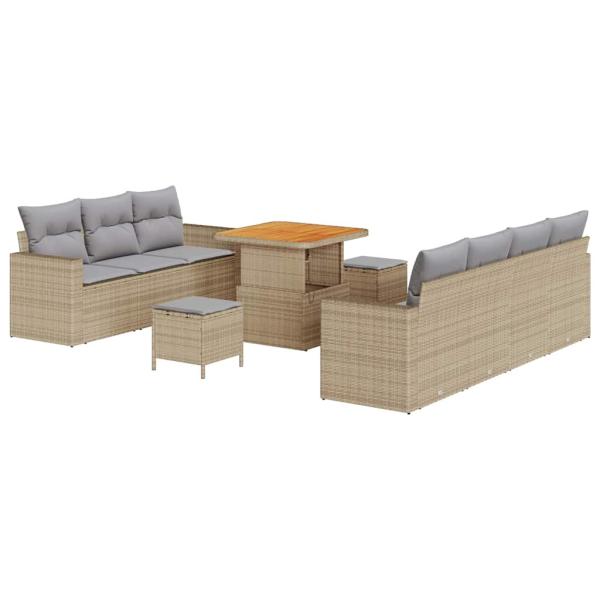 ARDEBO.de - 10-teiliges Garten Sofa Set mit Kissen Beige Poly Rattan Akazienholz