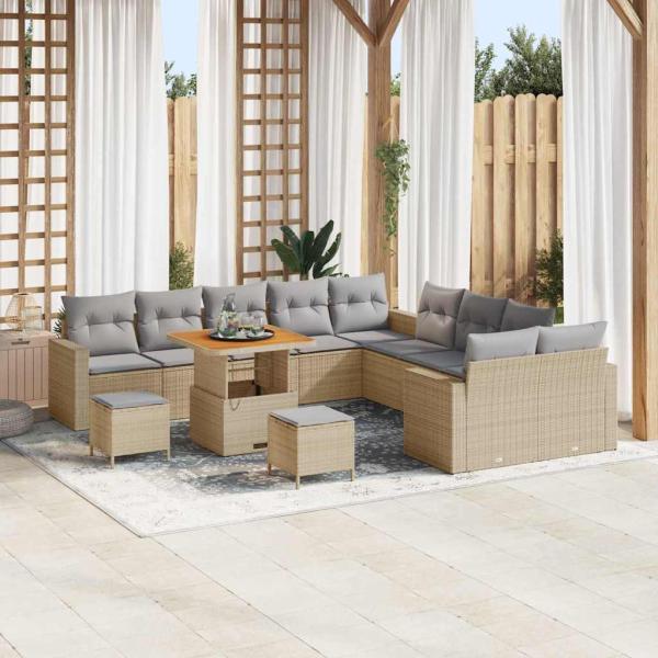 ARDEBO.de - Gartensofa-set mit Kissen 17 pcs Beige und Hellgrau Poly-Rattan