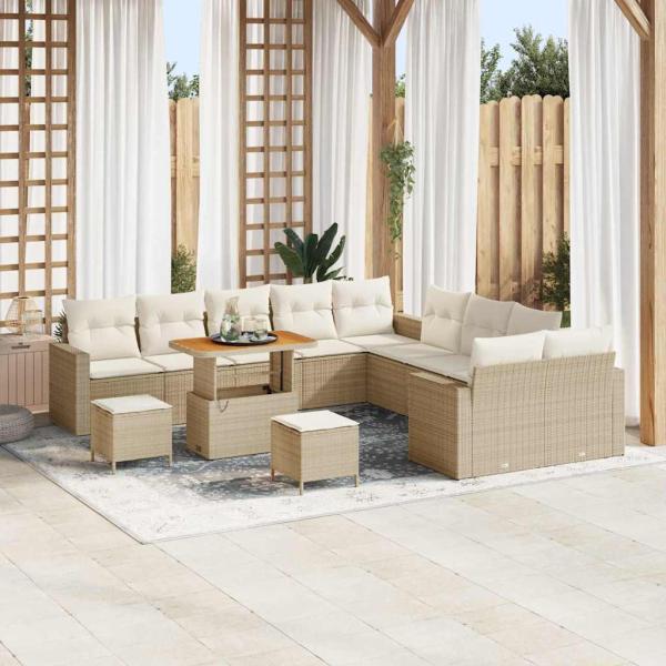 ARDEBO.de - Gartensofa-set mit Kissen 17 pcs Beige und Creme Poly-Rattan