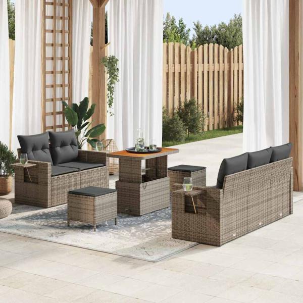 ARDEBO.de - 8-teiliges Garten Sofa Set mit Kissen Grau Poly Rattan