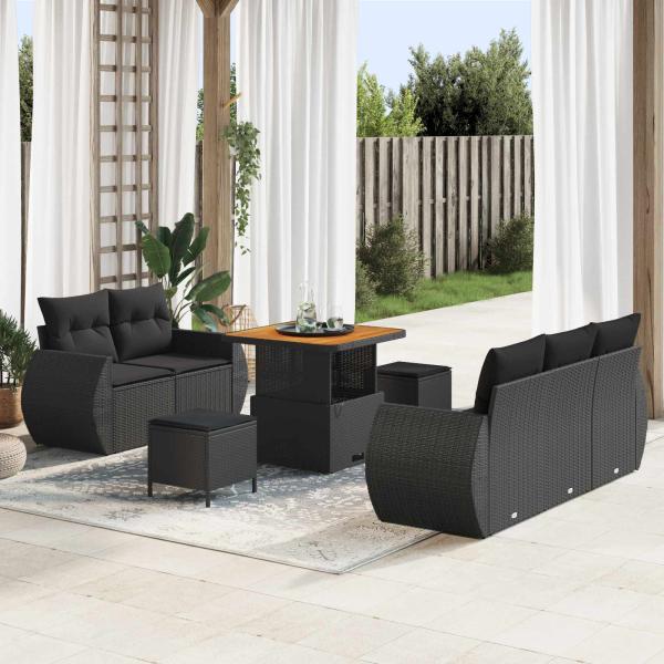 ARDEBO.de - Gartensofa-set mit Kissen mit Kissen 8 pcs Schwarz Poly-Rattan