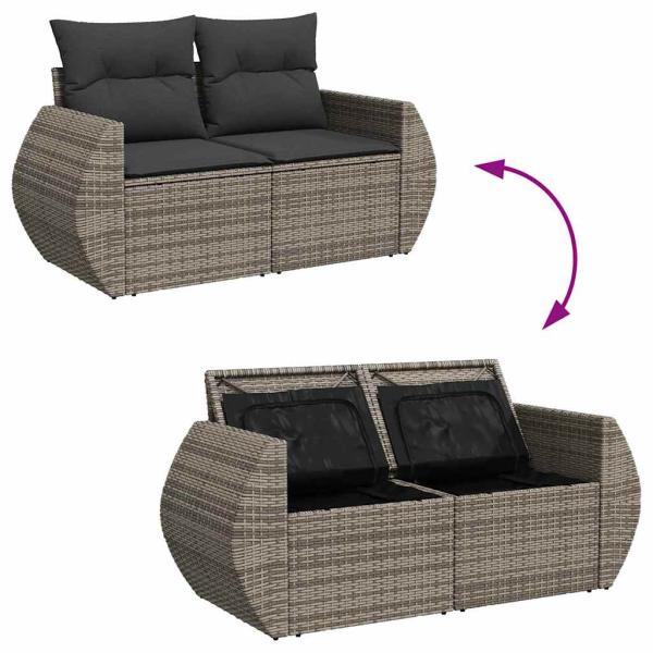 8-teiliges Garten Sofa Set mit Kissen Grau Poly Rattan Akazie