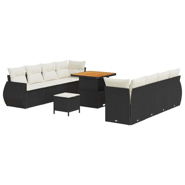 11-teiliges Garten Sofa Set mit Kissen Schwarz Poly-Rattan Akazie