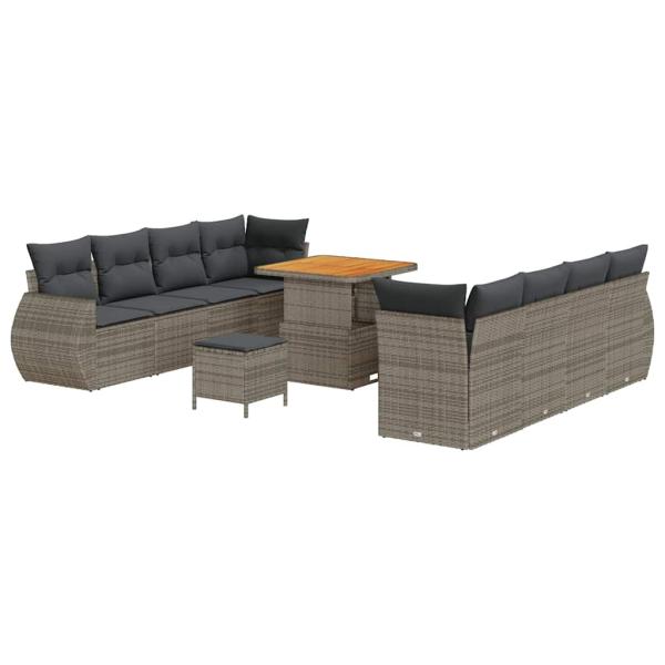 11-teiliges Garten Sofa Set mit Kissen aus grauem Poly-Rattan, Akazie